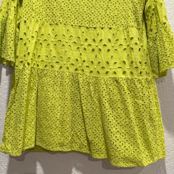 Tyler Böe Isla Eyelet Tunic Dress Women's Large Wild Lime Chartreuse Green Cotto - Picture 5 of 10